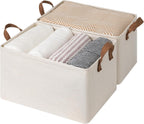 StorageWorks Storage Bins, Shelves Baskets for Organizing, Large Fabric Closet Organizers with Handles, Metal Frame, Beige（Cotton-linen）, 2-Pack