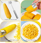 Stainless Steel Corn Peeler and Stripper Set, 2 Pcs Long Handle Corn Cutter for Kitchen and Outdoor Dining
