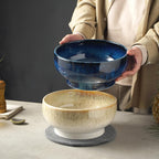 Extra Large Salad Bowl,Decorative Fruit Bowl,Kitchen Ceramic Bowl for Fruit & Salad,120 oz Footed Serving Bowl for Entertaining (starry blue)