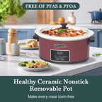 HOMECOOKIN 7-Quart Programmable Slow Cooker with Timer Keep Warm - Small Kitchen Appliance for Family Dinners - Serves 6+ People (Red Shell + White Ceramic Liner)