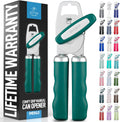 Zulay Kitchen Heavy Duty Stainless Steel Can Opener Manual with Bottle Opener - Rust Proof Manual Can Opener With Turn Knob & Comfy Soft Grip Handles - Emerald