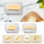 Wide Glass Butter Dish with Two Stick Butter for Countertop,Crystal Butter Container with Cover for Counter,Butter Tray Holder for Refrigerator,Large Glass Butter Keeper