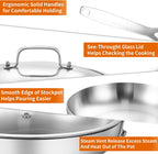 DELARLO 10inch Tri-Ply Stainless Steel Pan with lid, Induction Stainless Steel Frying Pan With Lid, Oven Safe Skillet 10in, Heat quickly and evenly, Durable Stainless Steel Cookware
