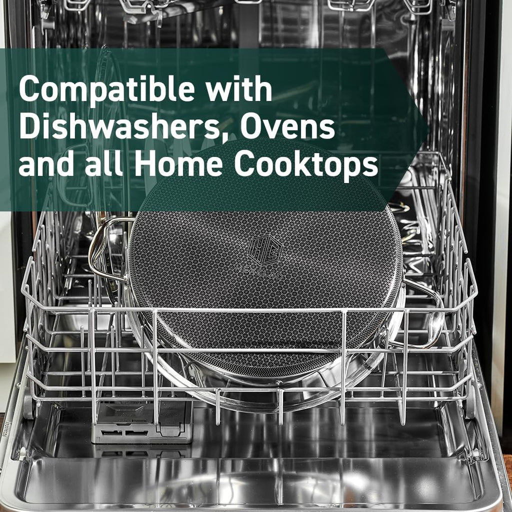 HexClad Hybrid Nonstick 7-Quart Sauté Pan with Tempered Glass Lid, Chicken Fryer, Stay-Cool Handles, Dishwasher-Friendly, Oven-Safe Up to 900°F, Induction Ready, Compatible with All Cooktops