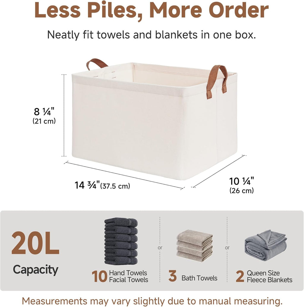 StorageWorks Storage Bins, Fabric Storage Bins for Shelves, Storage Baskets with Metal Frame, Closet Baskets and Bins with Handles, Natural Color, 2-Pack