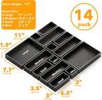 SpaceAid 14-Piece Bamboo Drawer Organizer Storage Boxes Set, Wood Tray Junk Drawer Organizers Multi-Use Divider Bins for Kitchen, Bathroom, Office Desk and Makeup Organization (14 Pack, Black)