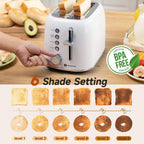 Aigostar Retro 2 Slice Toaster - Stainless Steel, Extra Wide Slots, Bagel Function, Cancel & Defrost, 6 Shade Settings, Removable Crumb Tray, White