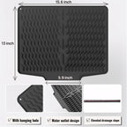 Dish Drying Mat with Drain, Silicone Mat for Kitchen Counter, Non-Slip Drainer Mat for Kitchen Sink, Countertop Dish Drying Rack, Heat Resistant Kitchen Accesories(Black, 15.6"x13")