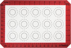 446ºF Heat Resistant Macaron Mat: U-Taste 14.17x9.44in Non Stick Silicone Baking Mat, Reusable Cookies Pastry Sheet Liner with Edge Enhancement & Circle Measurement for Cake Pan (Red)