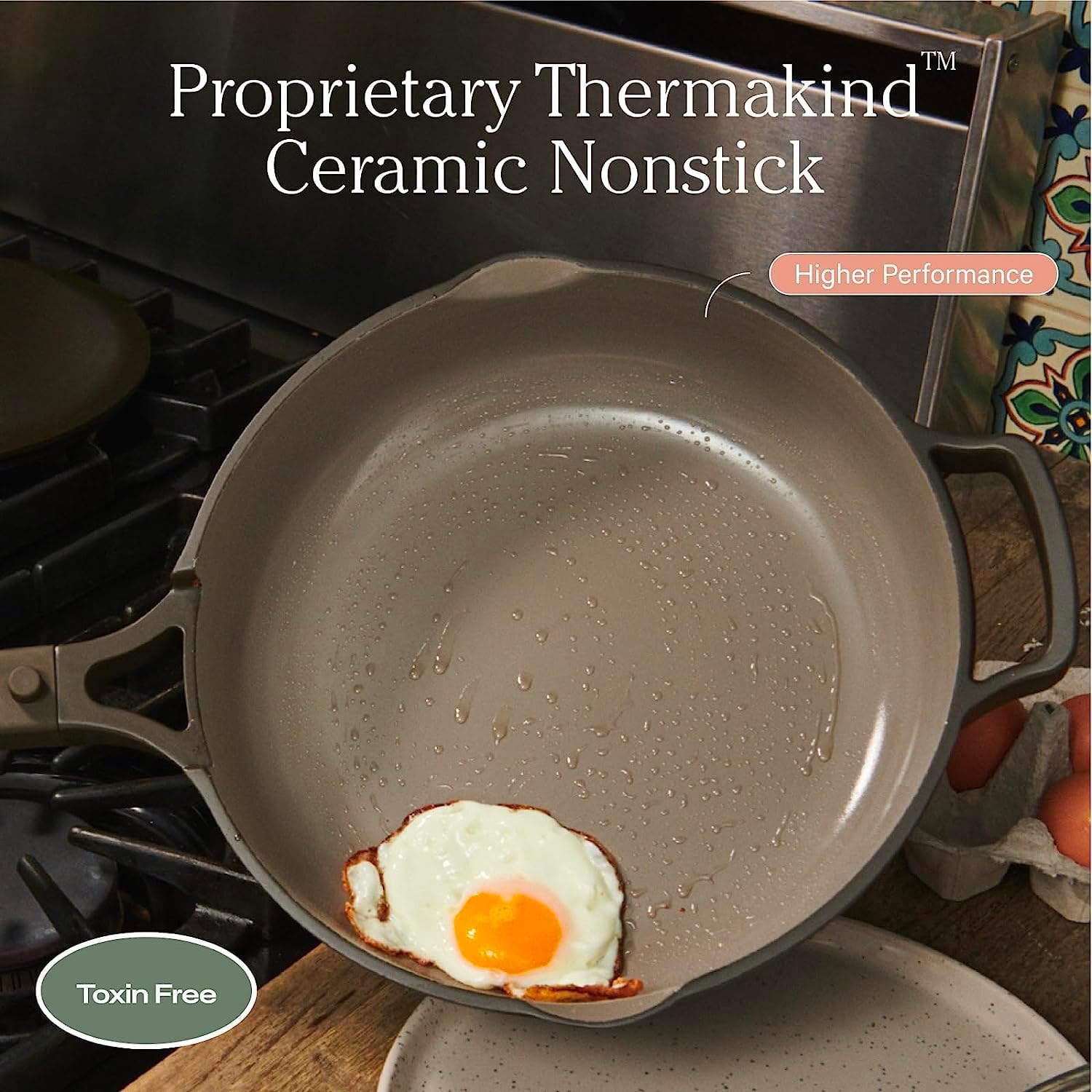 Our Place Mini Always Pan 2.0-8.5” (1.2 Qt) Nonstick, Toxin-Free Ceramic Cookware | Patented 10-in-1 Aluminum Frying & Sauté Pan | Safe for Oven, Induction & All Cooktops up to 450°F | Blue Salt