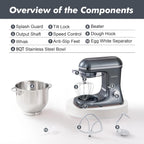 Aucma Stand Mixer, 900W 8QT Large Kitchen Mixer, Kitchen Electric Mixers with Dough Hook, Wire Whip & Beater (Gray, 8QT)