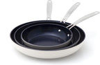 Nuwave 3-Piece Fry Pan Set, 8”, 10”, 12” Forged Lightweight, G10 Healthy Duralon Blue Ceramic Ultra Non-Stick, Induction-Ready & Works on All Cooktops, Ergonomic Stay-Cool Handles