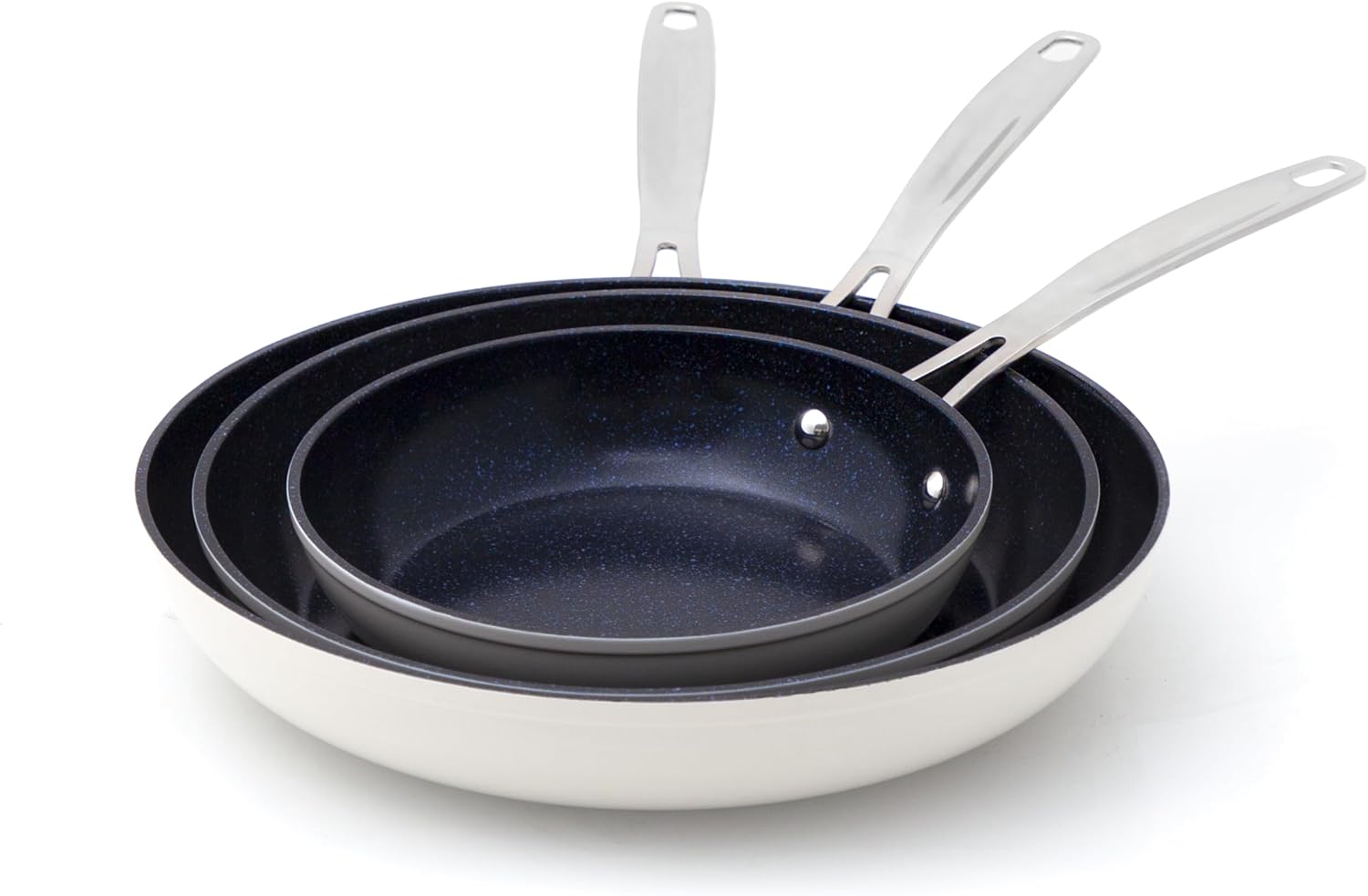 Nuwave 3-Piece Fry Pan Set, 8”, 10”, 12” Forged Lightweight, G10 Healthy Duralon Blue Ceramic Ultra Non-Stick, Induction-Ready & Works on All Cooktops, Ergonomic Stay-Cool Handles