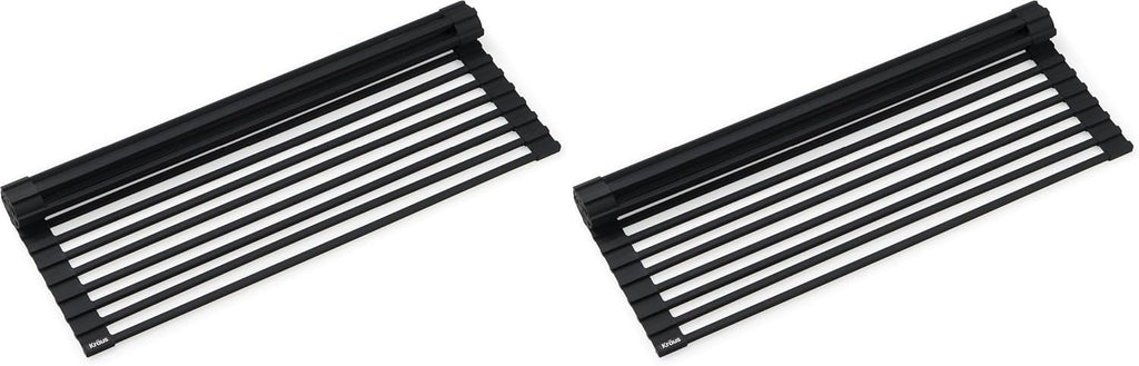Kraus Multipurpose Workstation Sink Roll-Up Dish Drying Rack, Colander and Trivet in Black, KRM-11BL (Pack of 2)