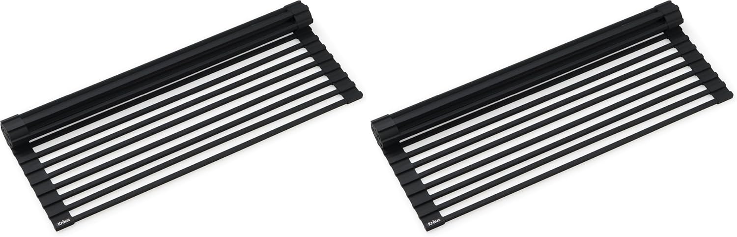Kraus Multipurpose Workstation Sink Roll-Up Dish Drying Rack, Colander and Trivet in Black, KRM-11BL (Pack of 2)