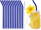 12 Pcs Reusable Glass Straws 8"x 8 mm Bent Glass Drinking Straws with Cleaning Brush for Tea, Smoothies, Milkshakes, Juices,Beverages(dark blue)