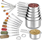 21 Pieces YUNNKEEY Measuring Cups and Spoons Set - Includes 7 Stainless Steel Measuring Cups, 8 Rectangular & 5 Mini Measuring Spoons with Leveler Fits Spice Jars, Ideal for Dry and Liquid Ingredients