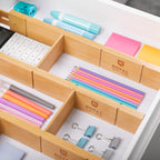 ROYAL CRAFT WOOD Adjustable Bamboo Drawer Dividers Organizers (17-21.5") with Inserts - Expandable Drawer Organization Separators for Kitchen Utensils, Clothes, 4-Pack