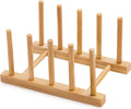 Bamboo Dish Drying Rack for Kitchen Counter and Cabinet, Dish/Book/Plate/Bowl/Cup/Cutting Board/Pot Lid Organizer for Kitchen, Living Room, Study, Display Cabinet (4 Slots)