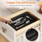 Lifewit Silverware Tray, Cutlery Drawer Organizer Storage for Kitchen, Plastic Flatware Utensil Holder Divider for Spoons Forks Knives Tableware, 4 Compartment, Black