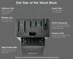 12 Slot Kitchen Knives Block, WELLSTAR Natural Wood Knife Holder without Knives – Hard Wood Countertop Knife Storage with Built-in Knife Sharpener - Black