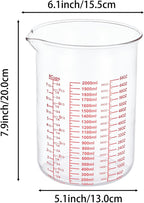 High Borosilicate Glass Measuring Cup-V-Shaped Spout，Glass Measuring Beaker for Kitchen or Restaurant, Easy to Read, 2000 ML (64 Oz, 8Cup)