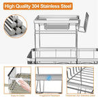 Dish Drying Rack Kitchen 2-Tier 304 Stainless Steel Dish Racks for Kitchen Counter,Dish Strainer with Adjustable Draining Tray,Drying Rack with Water Cup Hook & Cutlery Holder,Grey