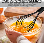 Anaeat Silicone Kitchen Whisk Set of 4, Perfect for Non-Stick Cookware, Egg Beater Milk Blender for Whisking, Cooking, Baking, Beating - 11'' Flat Whisk and 8.5''+10.5''+12'' Balloon Whisks (Black)