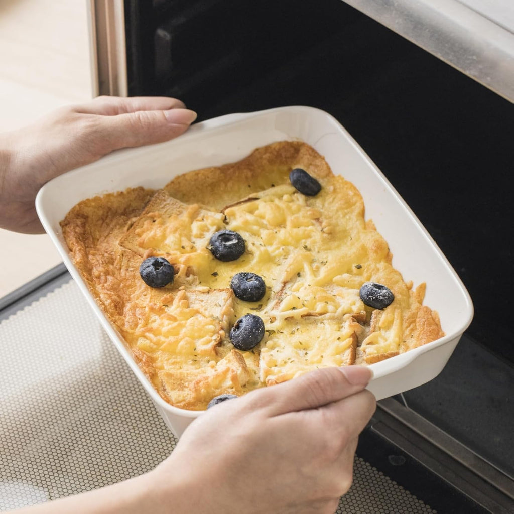 Casserole Dish with Roasting Racks, 3 QT Baking Dish with Handles, White Bakeware, Ceramic Baking Pan, Microwave Oven Safe, Dinner, Wedding (13.6"*8.7")