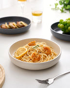 famiware Milkyway 33 oz Bowl Set, Pasta Bowls Set of 4, Salad Bowls, Double Reactive Glaze, Sturdy & Stackable, Ideal for Housewarming, Festivals, Dark Charcoal & White Full Glaze Matte