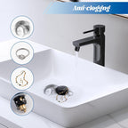 Hibbent All Metal 2 in 1 Bathroom Sink Stopper, Universal Pop Up Drain Strainer, Brass Bullet Core Push Type Sink Stopper for 1.1''~2.3'' Basin, Big Push Button, Anti Clogging Filter, Matte Black