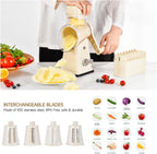 Xilrvna Rotary Cheese Grater, Vegetable Shredder 5 in 1 Cheese Grater with Handle edder Reinforced Suction,Easy to Clean,Kitchen Chopper for Crushed Ice,Fruits and Nuts with Blade Storage Case（white）