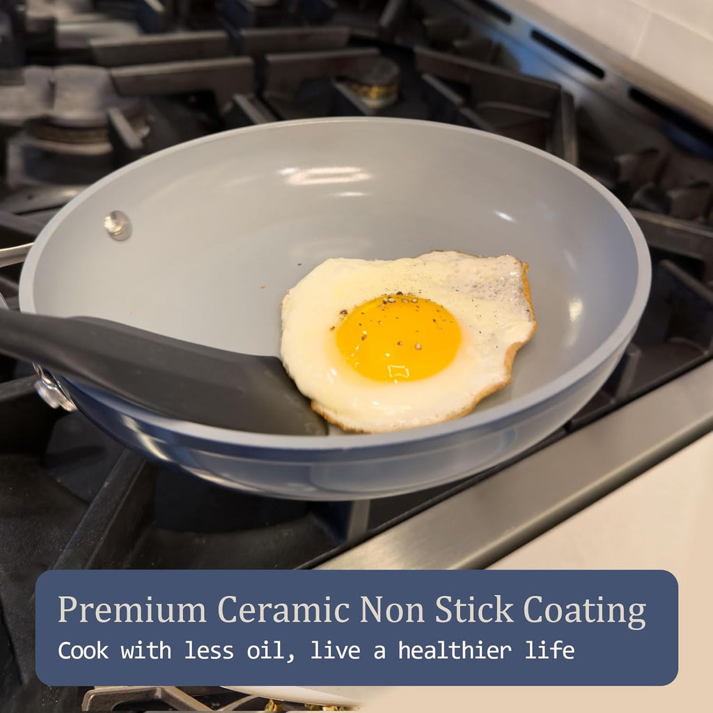 3.5qt Nonstick Ceramic Sauce Pan with Lid (8.19") Even Heat Distribution Non Toxic PFAS Free Healthy Cooking Pot for All Stovetops (Induction/Gas/Electric) Oven Safe 500°F, Avocado Green