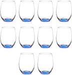 DISCOUNT PROMOS Stemless Wine Glasses in Bulk by ARC Perfection, 15 oz -10 pack, Red or White Wine Glass Drinking Set, Blue
