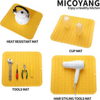 Silicone Dish Drying Mat for Multiple Usage,Easy clean,Eco-friendly,Heat-resistant Silicone Mat for Kitchen Counter or Sink,Refrigerator or Drawer liner Yellow M 12 inches x 12 inches