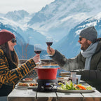 Artestia Cast Iron Cheese Fondue Pot for Chocolate Fondue Pot Swiss Fondue Set for Camping Outdoor with 6 Fondues Forks, 11-Piece Cheese Fondue Sets Serve 6 Persons (Red)