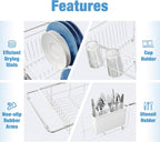 JASIWAY Dish Drying Rack in Sink, Small Dish Drainers for Inside Sink, Over The Sink Dish Racks, Stainless Steel Drying Rack with Utensil Holder, White