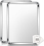 E-far Extra Large Baking Sheet, 20”x14” Stainless Steel Cookie Sheet Pan for Oven with 50 Parchment Paper, Rectangle Metal Baking Tray for Roasting, Rust Free & Heavy Duty, Dishwasher Safe-2 Pack