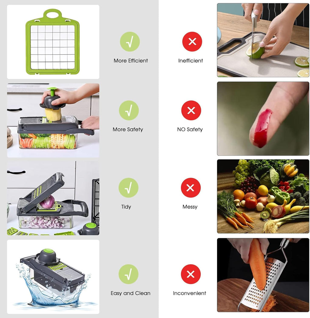 Vegetable Chopper Slicer 13-in-1 with Spice Chopper Set 7 Blades Veggie Dicer Onion Fruit Cutter