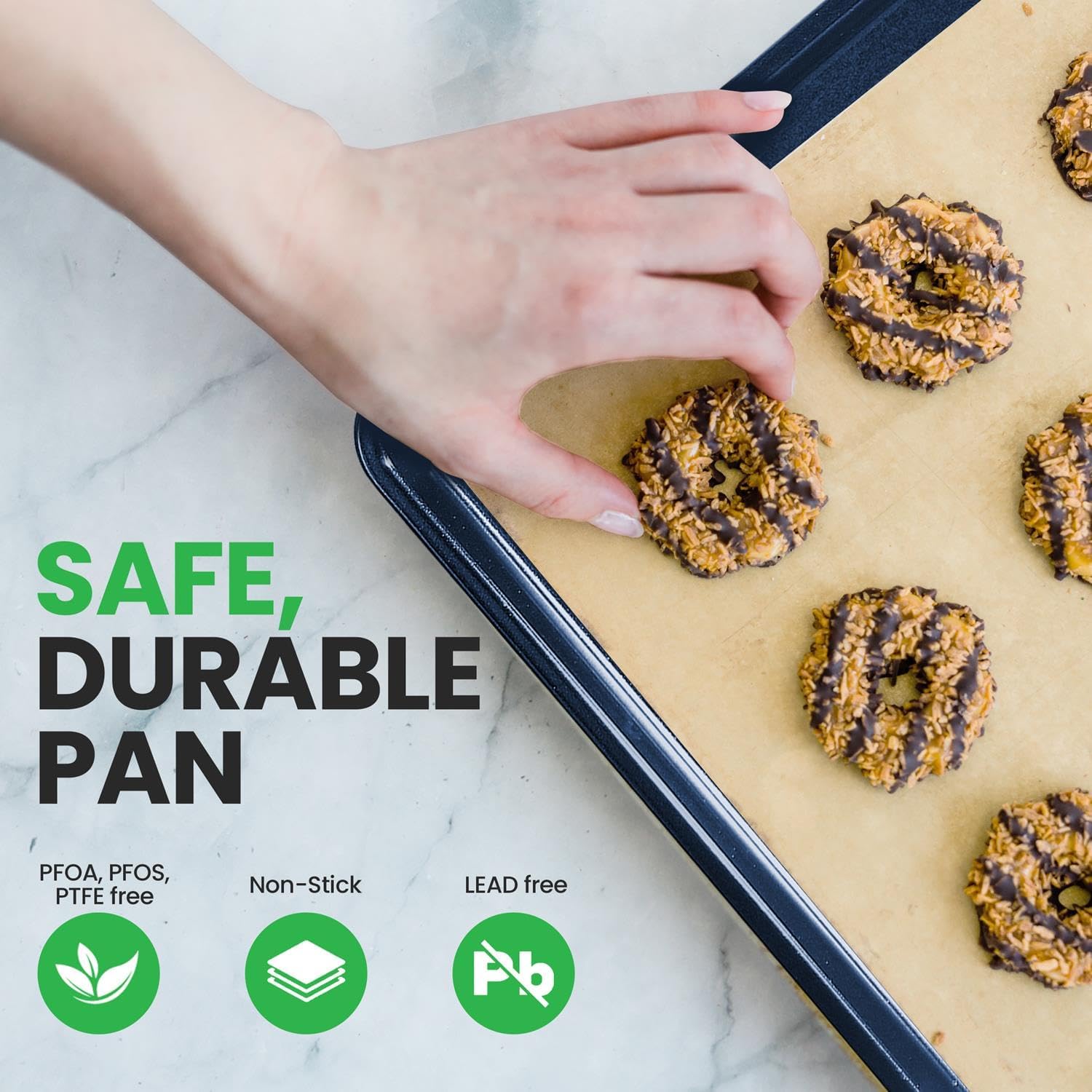NutriChef Non-Stick XL Cookie Sheet for Baking - Premium Extra Large Carbon Steel Baking Tray for Cookies, Jelly Rolls, Pastries, & More - Blue Diamond, 22" x 16"