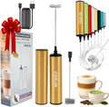Rechargeable Electric Milk Frother Handheld,2-Speed Travel Frother with Tube Case, Milk Foamer Coffee Frother for Latte, Cappuccino, Drink Mixer with 2 Stainless Whisks and Charger Golden