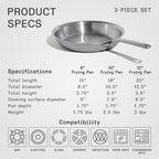 Made In Cookware - 3-Piece (Includes 8",10",12") Stainless Frying Pan Set - 5 Ply Stainless Clad - Professional Cookware - Crafted in USA - Induction Compatible