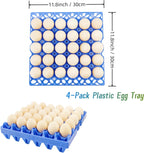 4-Pack Plastic Egg Tray Egg Crates 30-Egg Flats for Home Chicken Farmers, Stackable Egg Cartons Hold Multiple Eggs, Great for Storing, Sorting, and Shipping Eggs, Durable and Reusable (Blue)