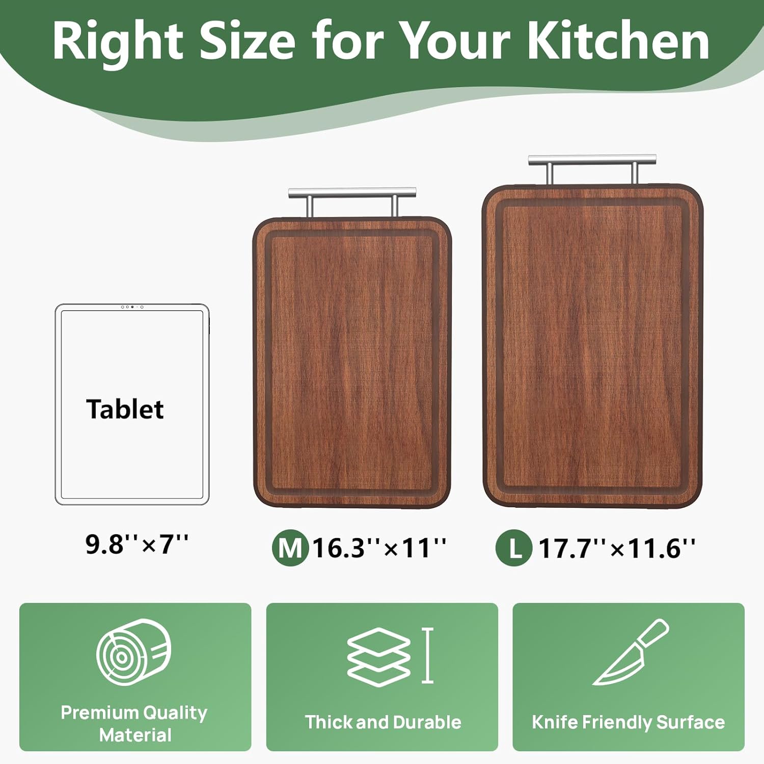 Stainless Steel Cutting Board Wood Double Sided Chopping Cutting Boards for Kitchen - 2 in 1 Ebony Metal with Handle Scratch Resistant Raw Meat Vegetable Fruit Cooking Gift 16.3''×10.4''×1''(Upgraded)