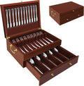 Silverware Storage Box Solid Wood with Lid, 2 Layer Silverware Storage Chest, 15.5'' ×11.5'' Silverware Organizer with Handle and Felt Lined, Chest for Flatware Setting Up 30