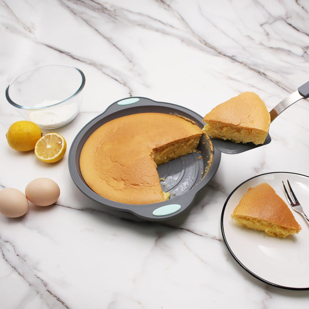 To encounter 9 Inch Silicone Round Cake Pans, 2 Pack Nonstick Silicone Baking Pans Set, Food Grade Cake Molds, with Metal Reinforced Frame More Strength