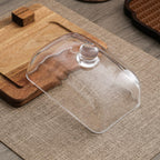 Acacia Wood Butter Dish with Knife and Glass Cover for Cheese, Butter, Cake, Dessert Serving Tray Elegant Kitchenware (1 knife)