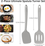 Coukre 2 Pack Silicone Spatula Set, High Heat Resistant, BPA Free Kitchen Spatula, Solid & Slotted Turner for Non-Stick Pans, Sautéing, and Flipping (2, PureGray)