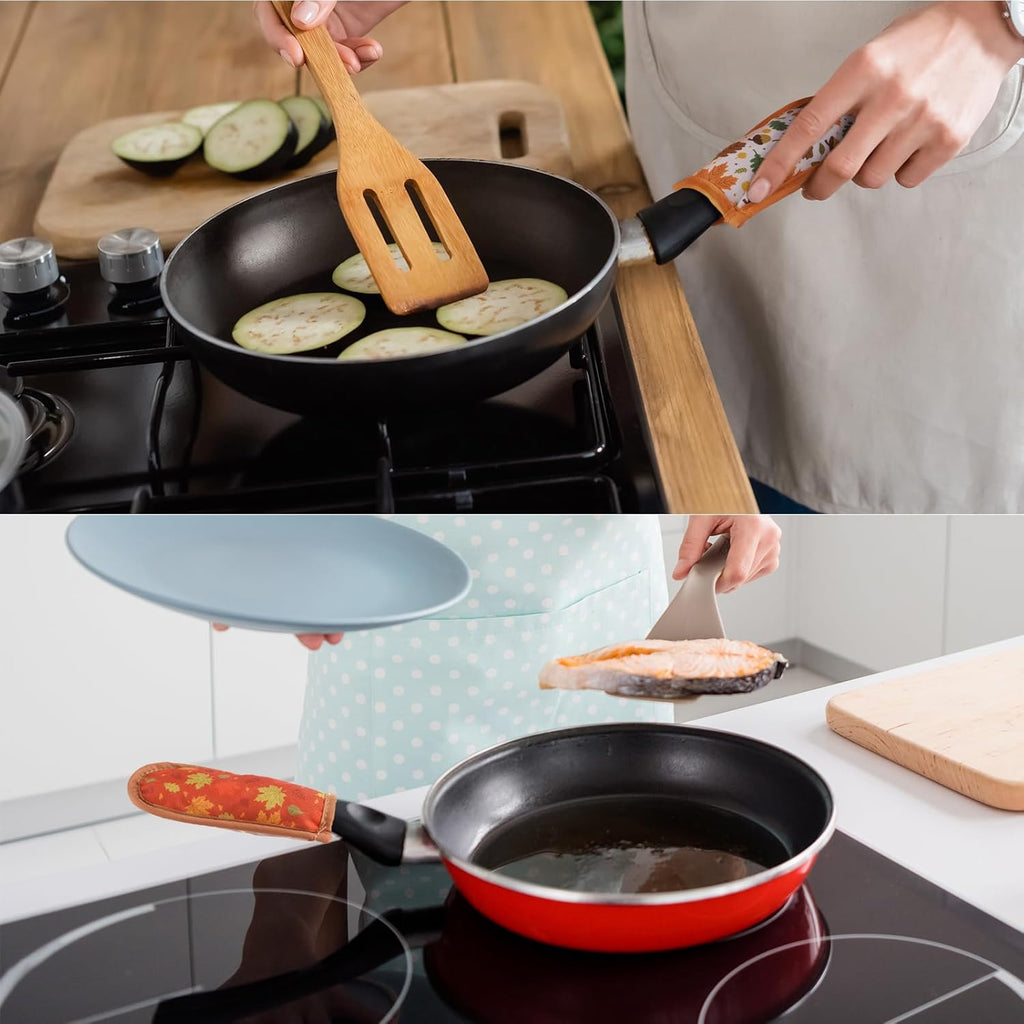 Patelai 8 Pieces Fall Cast Iron Skillet Handle Covers Pan Handle Holder Sleeve Heat Resistant Non Slip Skillet Pot Holders Mitt for Fall Thanksgiving Kitchen Cooking BBQ Baking Cookware, 8 Styles