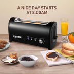 Long Slot Toaster 2 Slice,Cancel Reheat Defrost Functions,Removable Crumb Tray,6 Browning Settings,Extra Wide Long Slots,Stainless Steel,Black